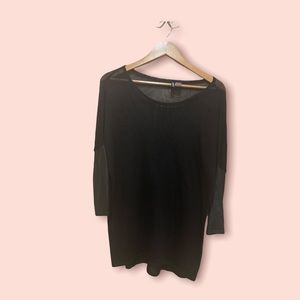 Black mesh type sweater with leather ended sleeves. Medium. Brand: Divided